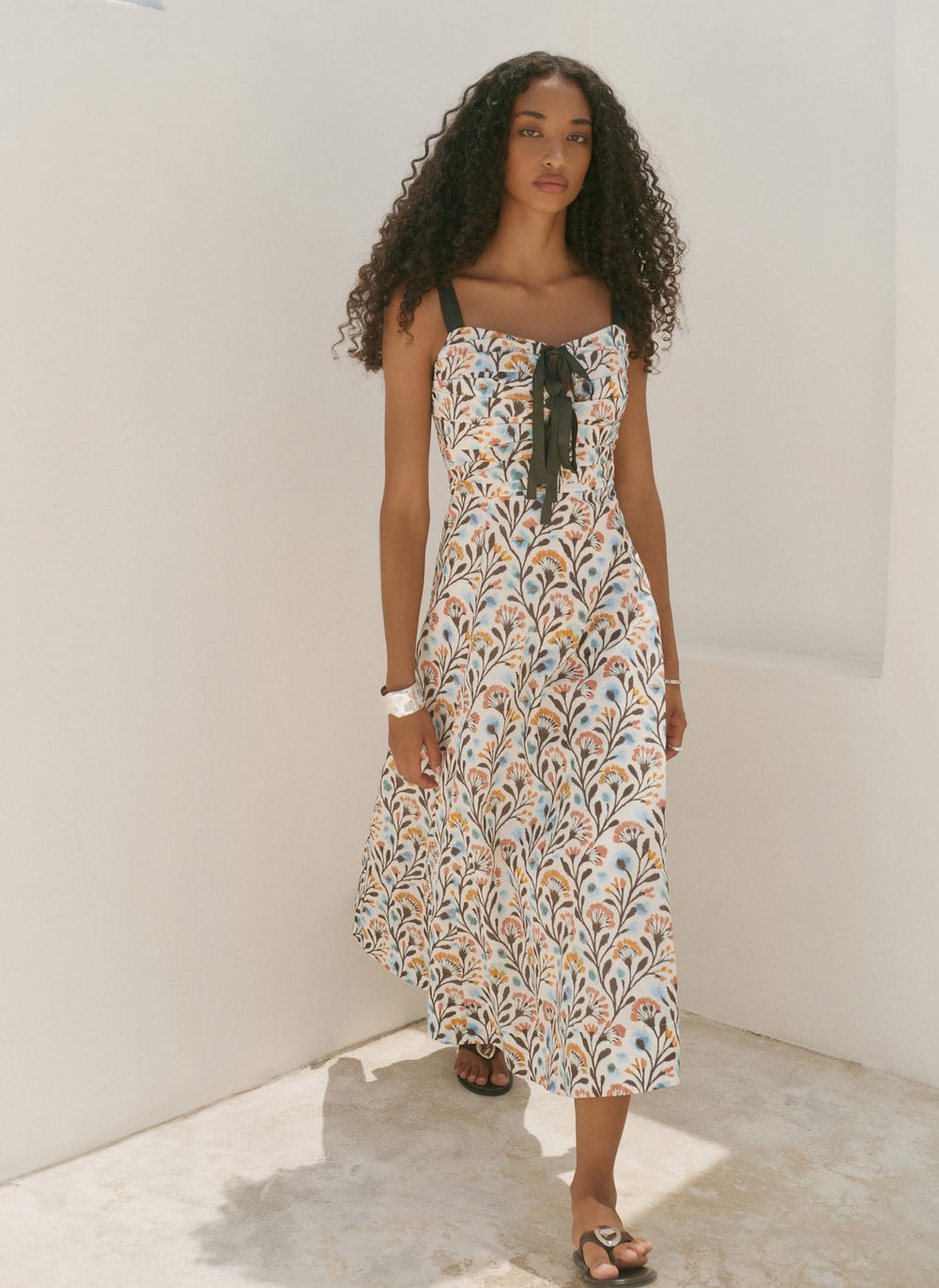 Blue Cotton Floral Print Midi Dress – Mint Velvet