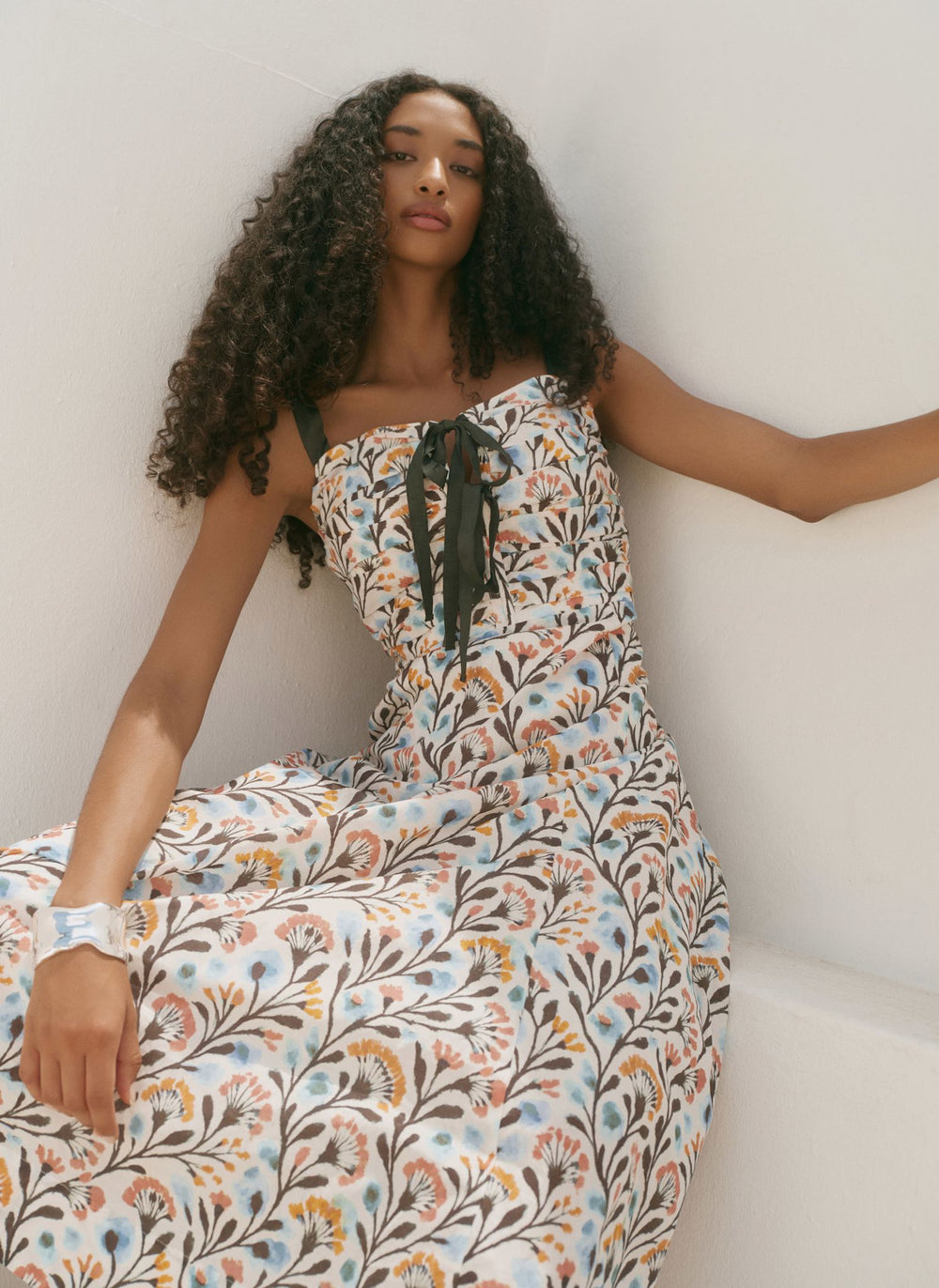 white christmas dresses Blue Cotton Floral Print Midi Dress – Mint Velvet
