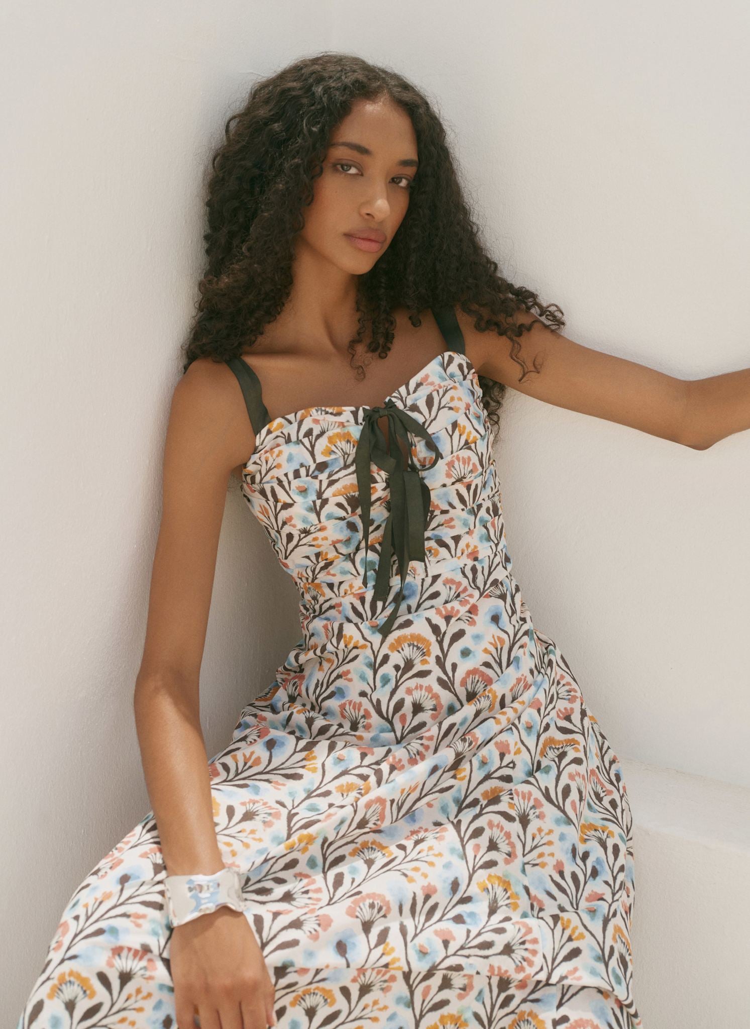 Blue Cotton Floral Print Midi Dress – Mint Velvet