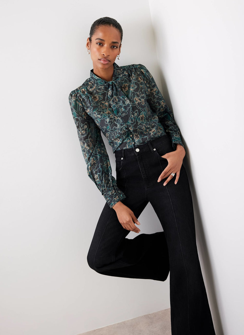 Green Floral Print Tie Neck Blouse – Mint Velvet