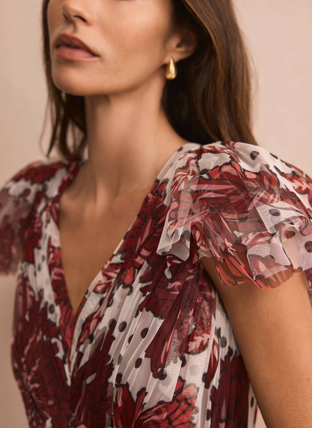 Burgundy Floral Print Tulle Maxi Dress – Mint Velvet