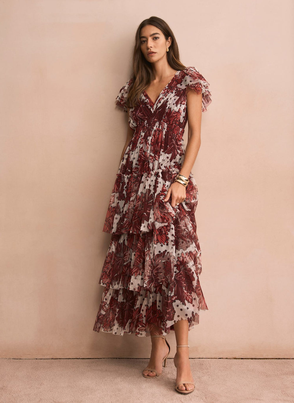 Burgundy Floral Print Tulle Maxi Dress Mint Velvet Burgundy Floral Print Tulle Maxi Dress Mint Velvet
