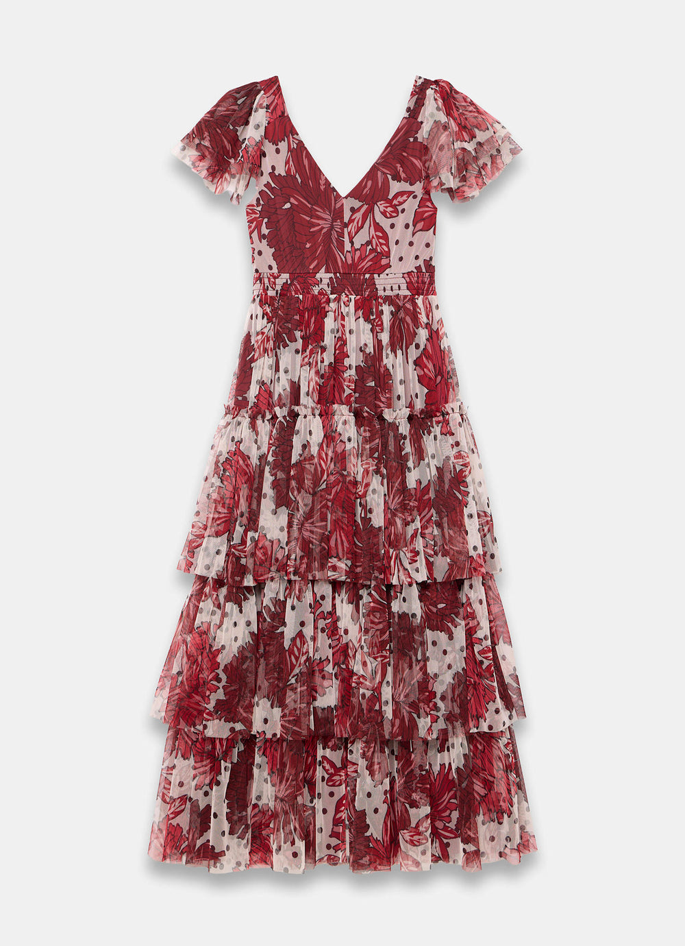 Burgundy Floral Print Tulle Maxi Dress – Mint Velvet