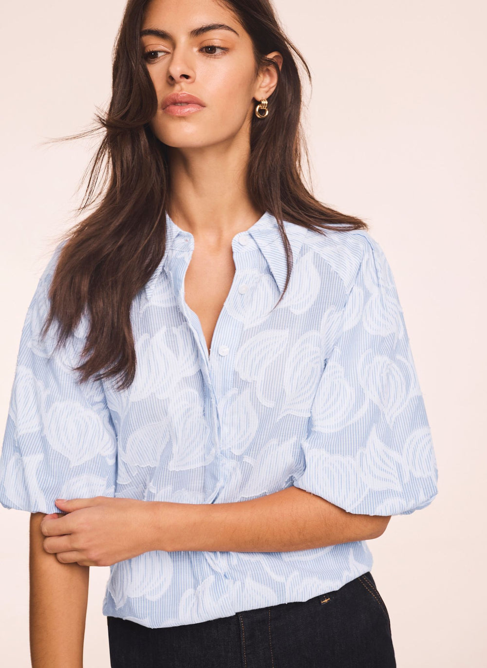 Blue Cotton Jacquard Striped Shirt