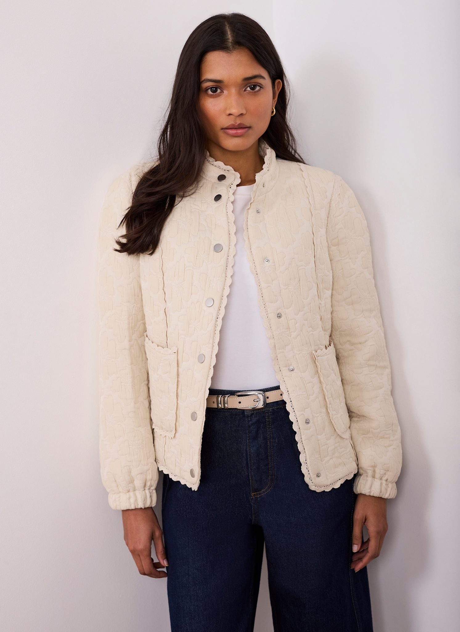 Cream Floral Jacquard Quilted Jacket – Mint Velvet