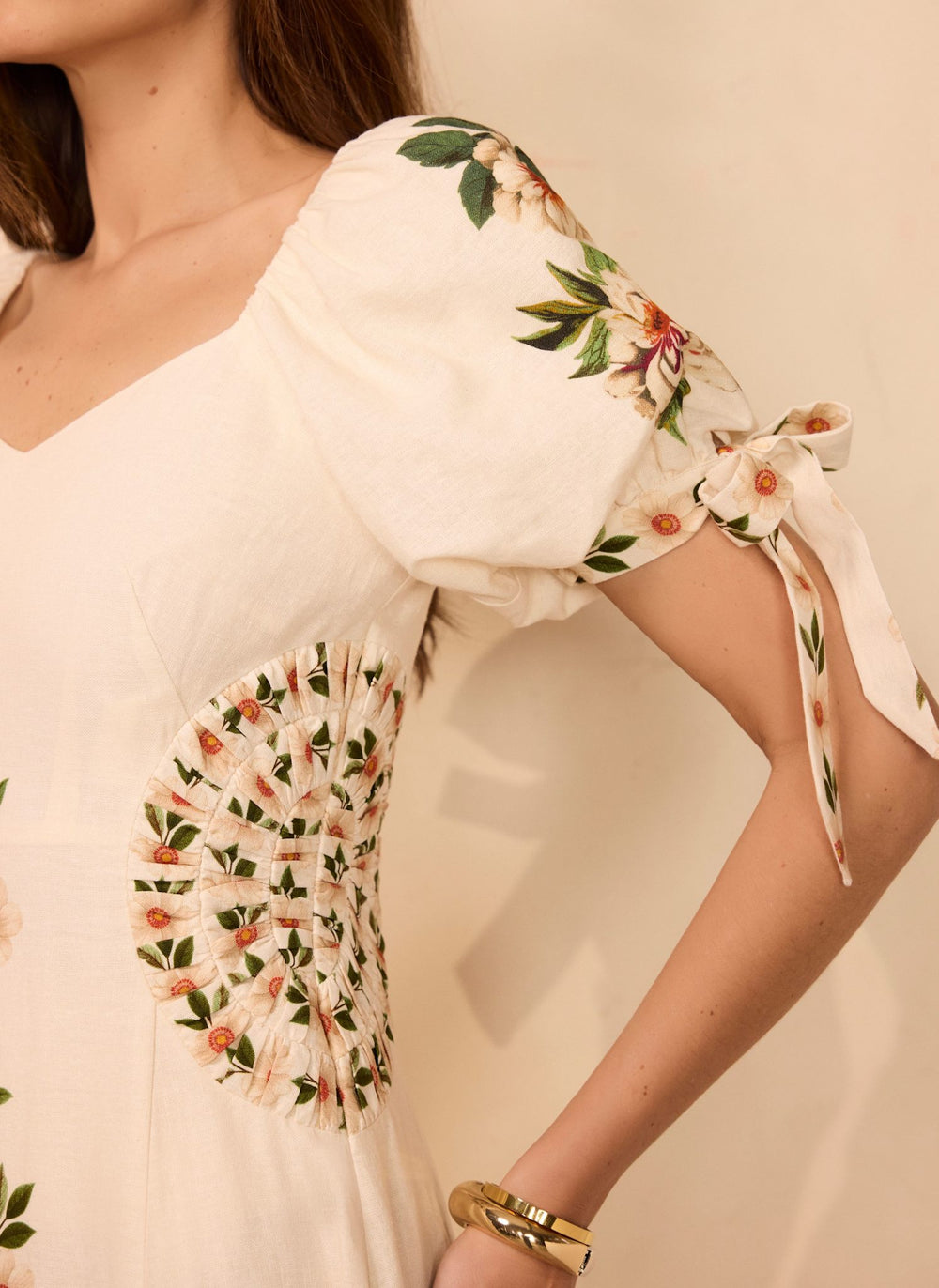 Cream Linen Blend Floral Print Midi Dress – Mint Velvet