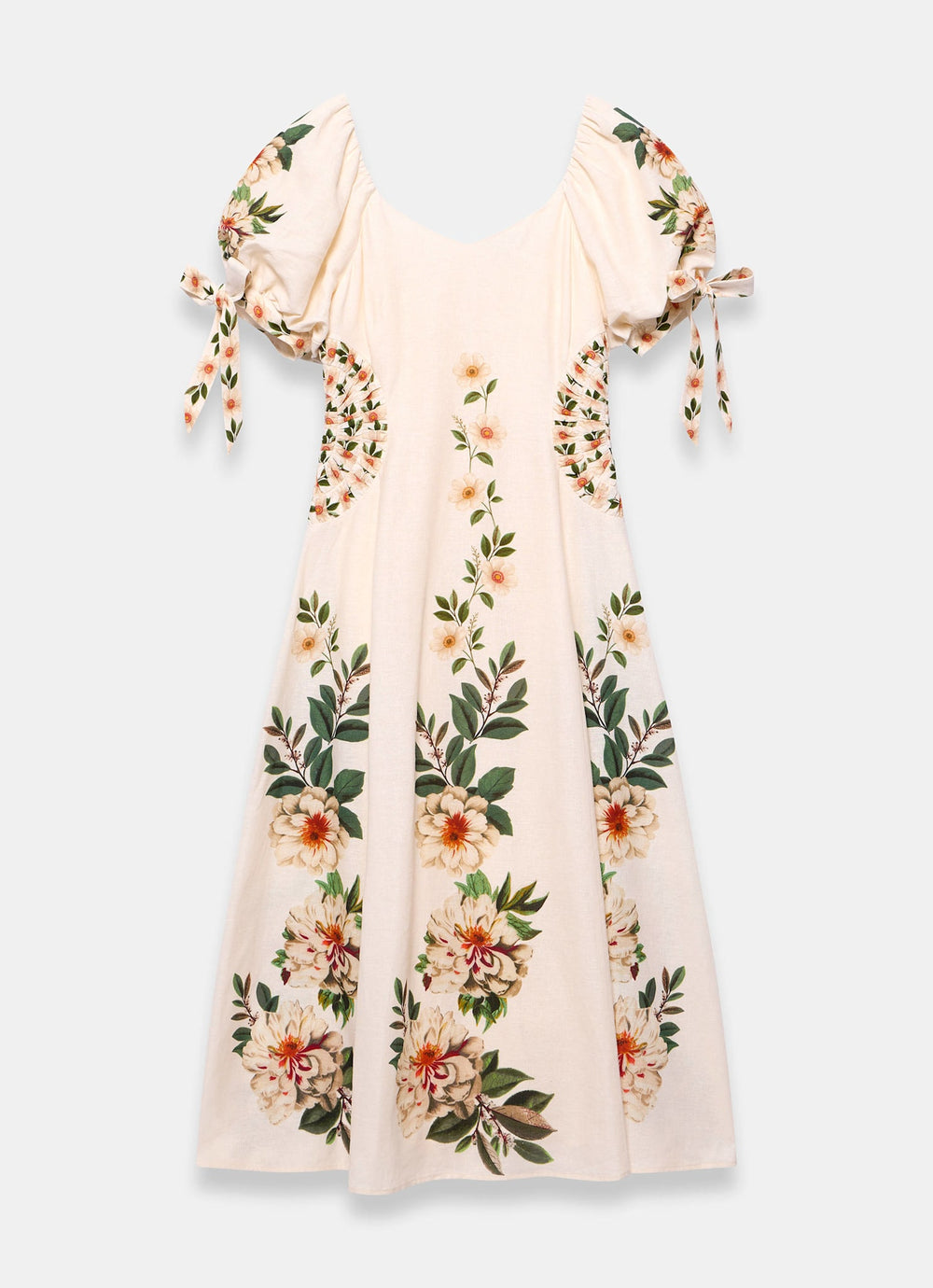 linen blend floral print midi dress Mint Velvet Cream Beige Blend Floral Print Midi Dress | Size 14 | Cream | Short Sleeve