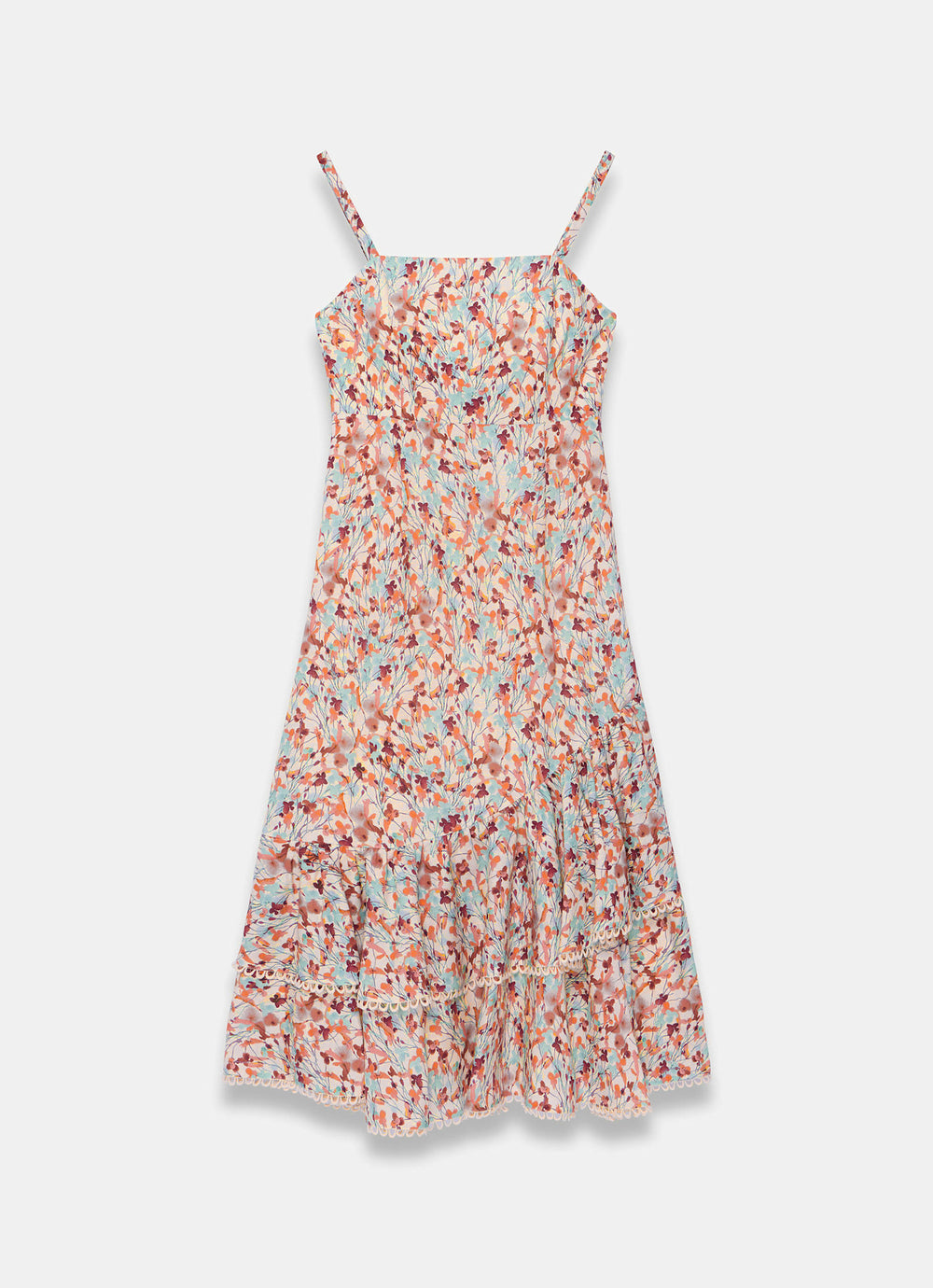 old navy orange floral dress Mint Velvet Orange Floral Print Beige Blend Ruffle Midi Dress | Size 12 | Orange | Sleeveless
