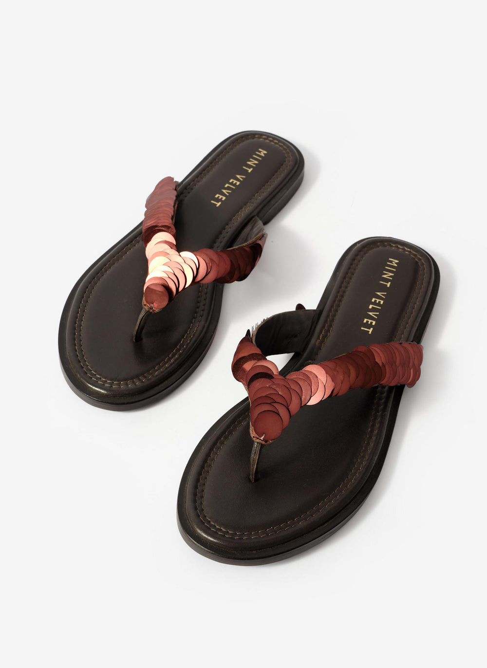 Freya Brown Pearl Detail Flip Flop Sandals