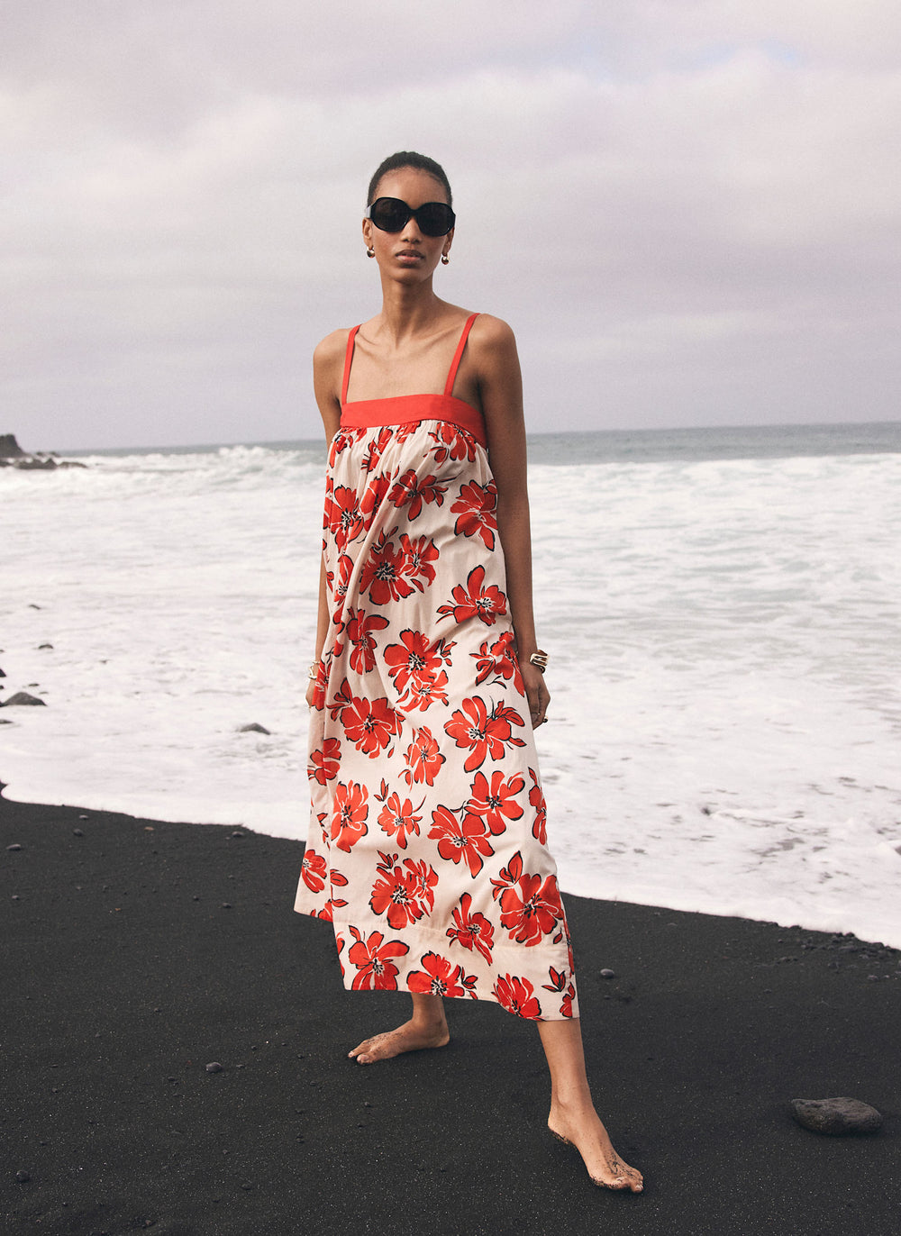 Red Floral Print Maxi Dress