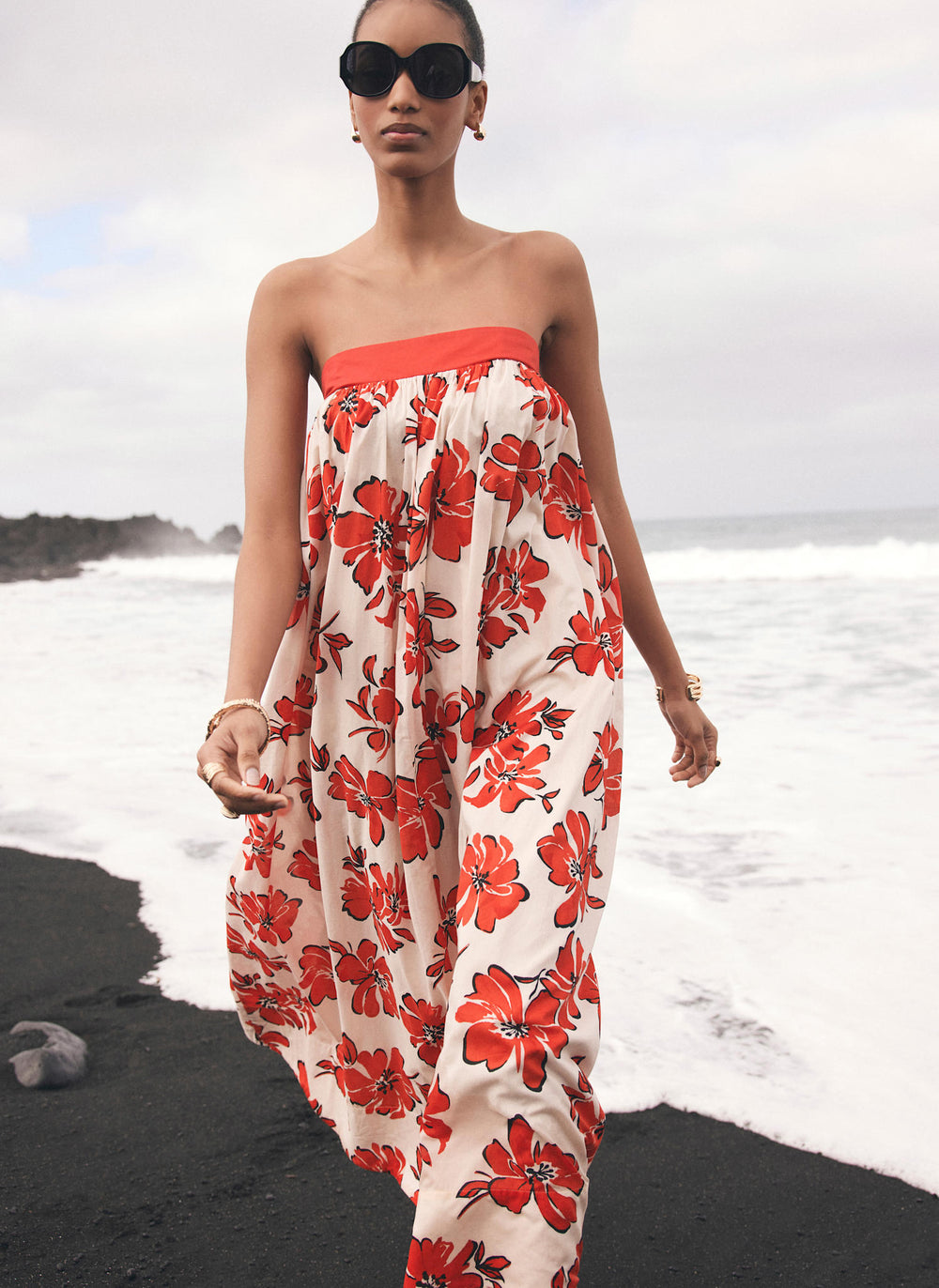 Red Floral Print Maxi Dress