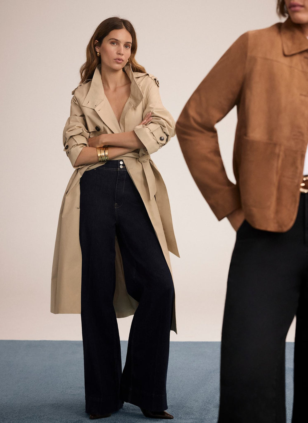 Neutral Cotton Funnel Neck Trench Coat