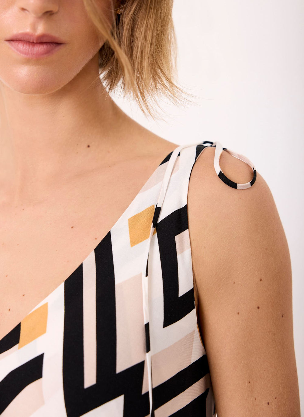 Black Geo Print Midi Dress