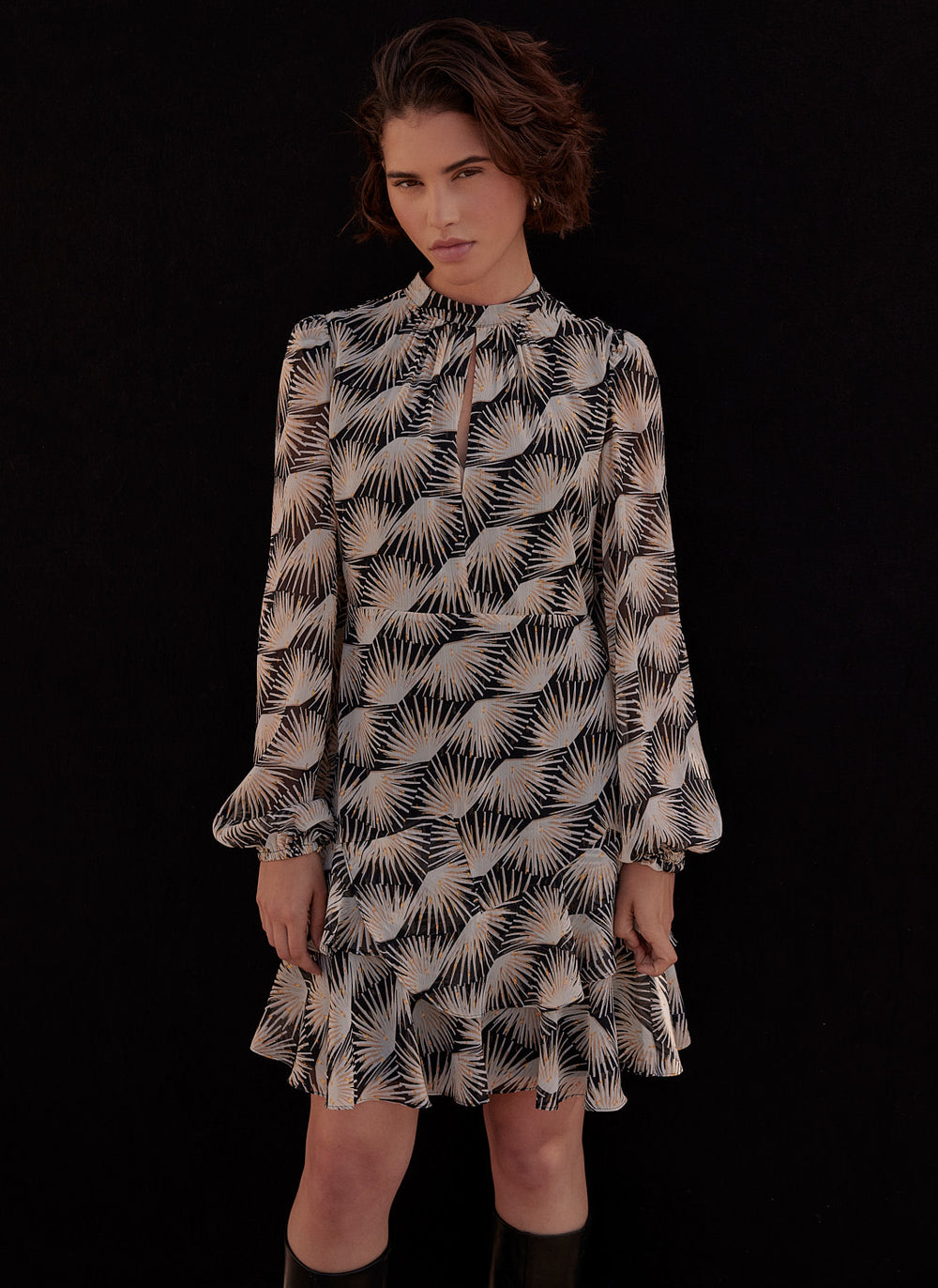 Black Geo Print Mini Dress