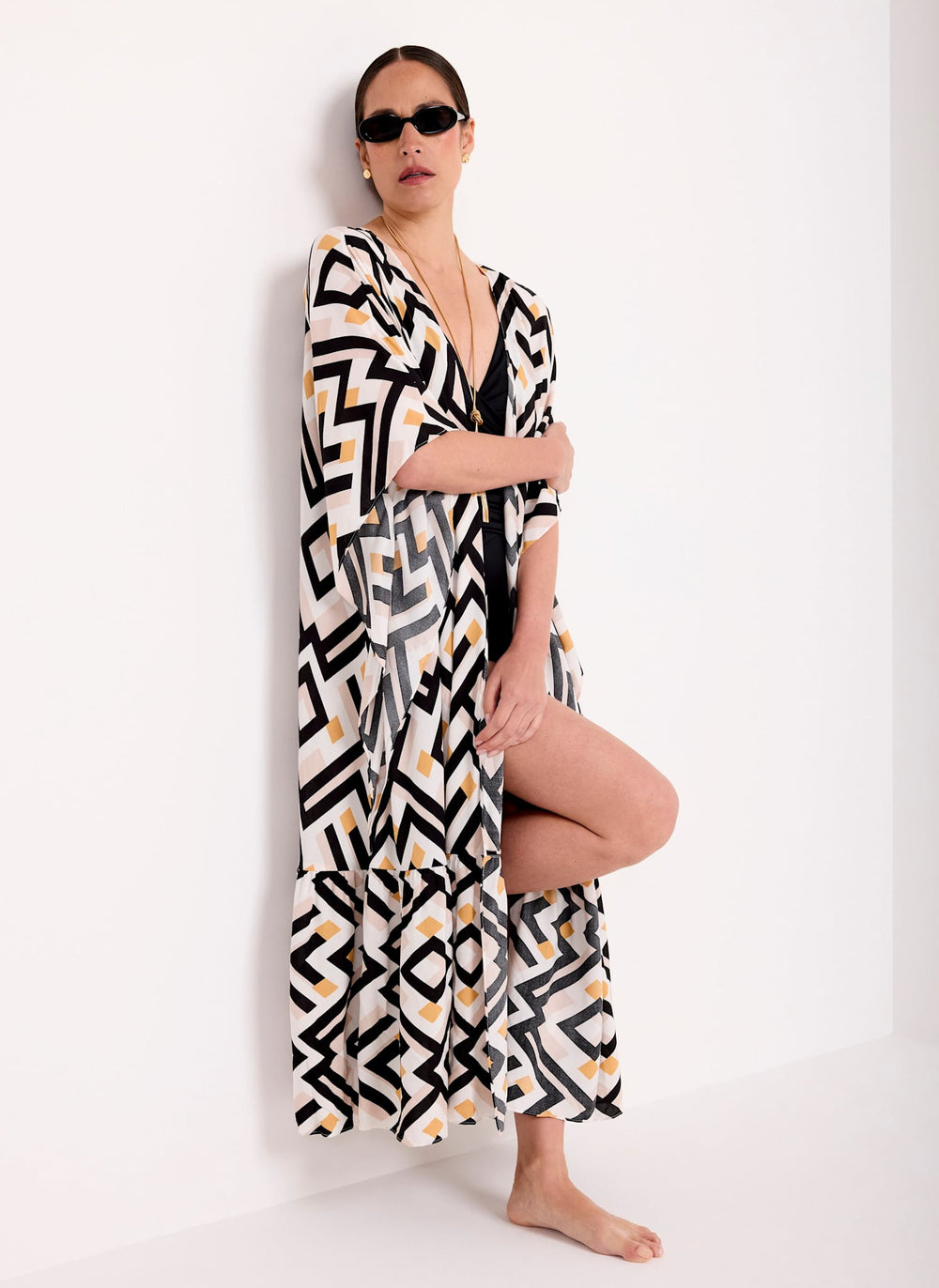 Black Geo Print Kimono