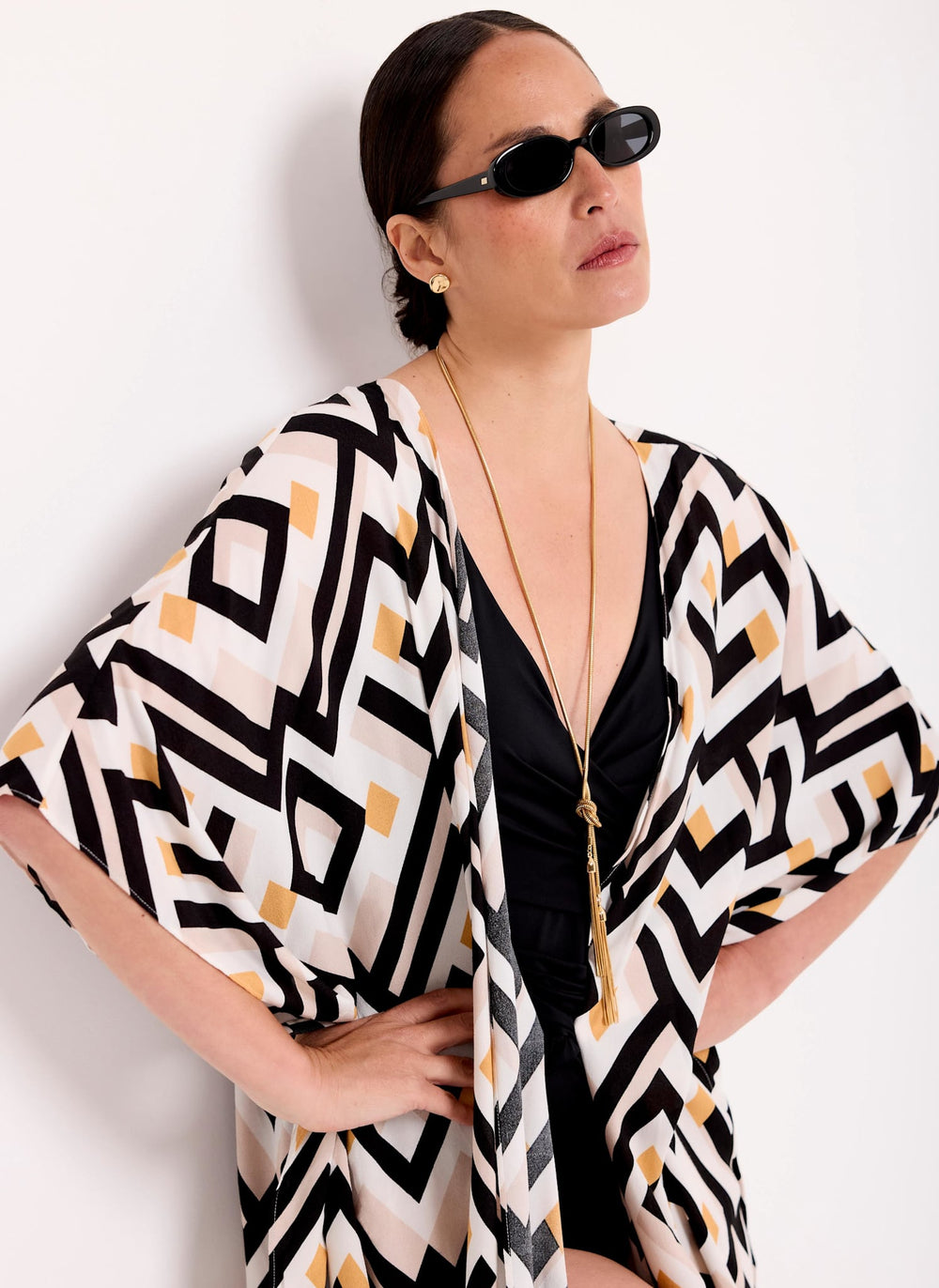 Black Geo Print Kimono