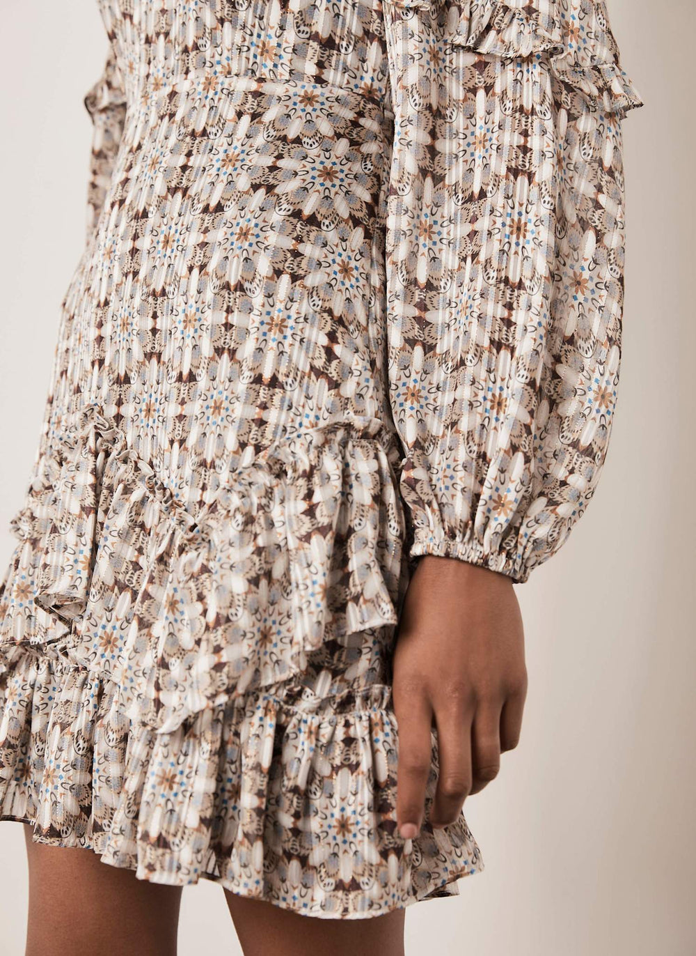 Neutral Print Ruffle Mini Dress