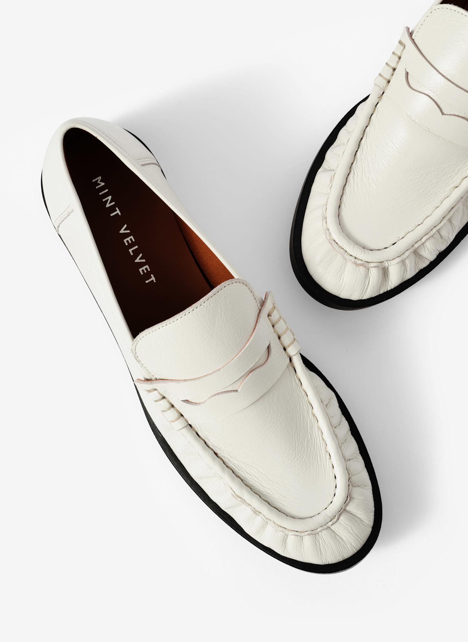 Gigi White Leather Penny Loafers – Mint Velvet