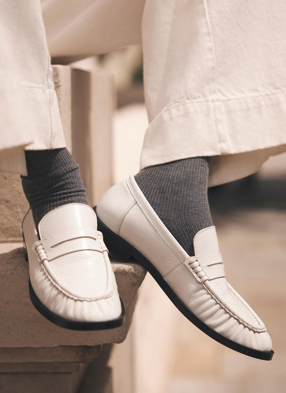 Gigi White Leather Penny Loafers