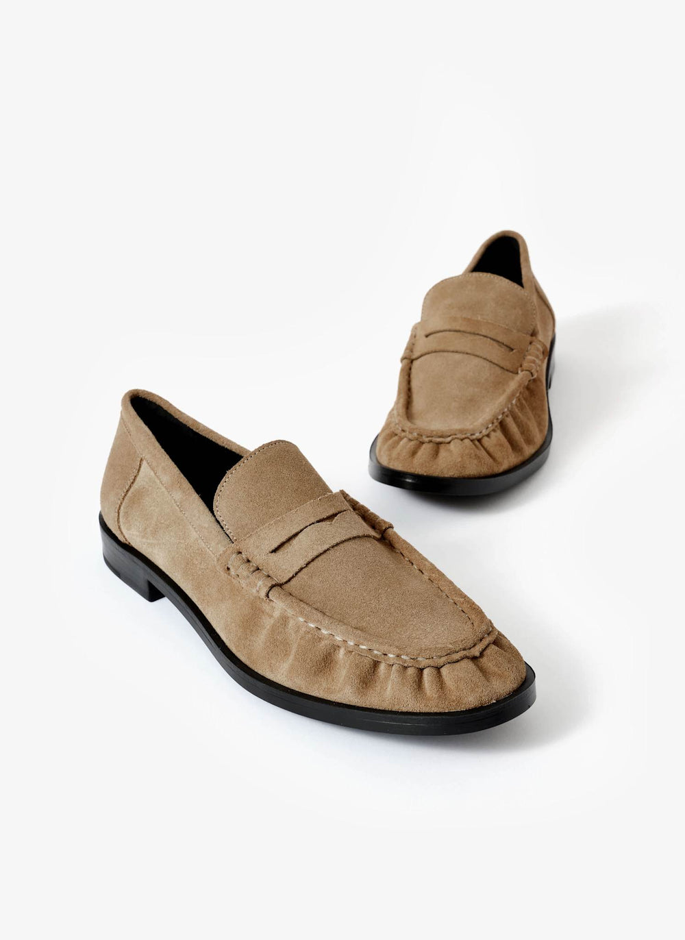 Gigi Neutral Suede Penny Loafers