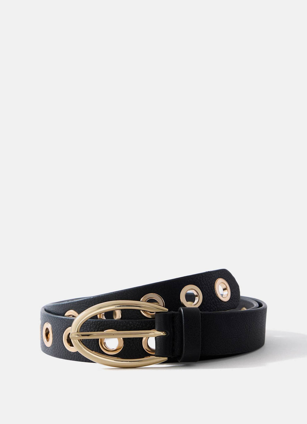 Black Leather Gold Eyelet Belt