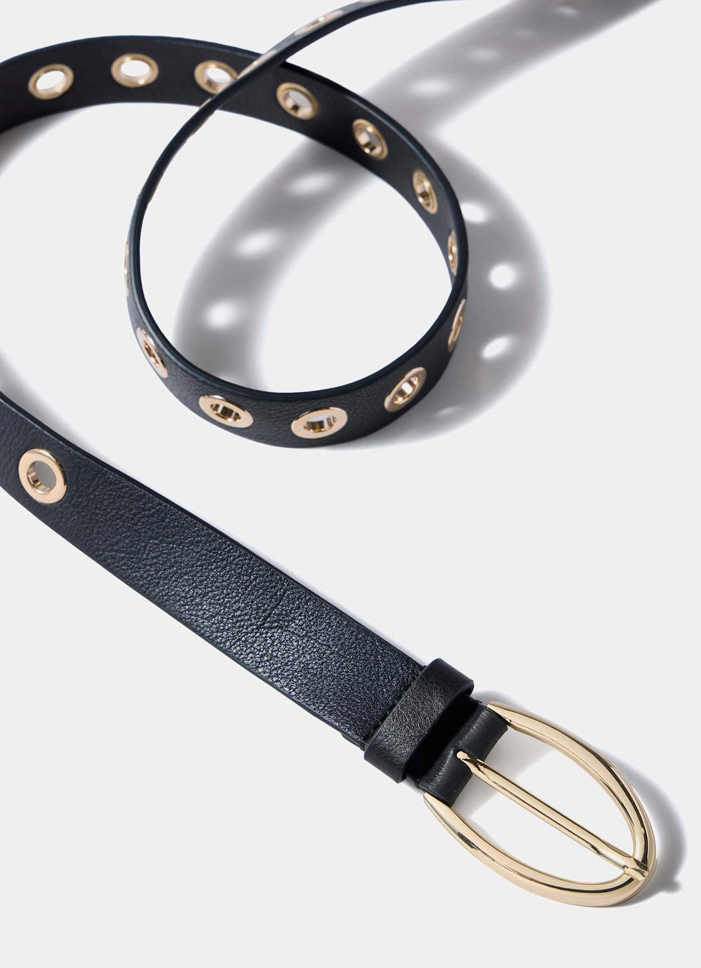 Black Leather Gold Eyelet Belt