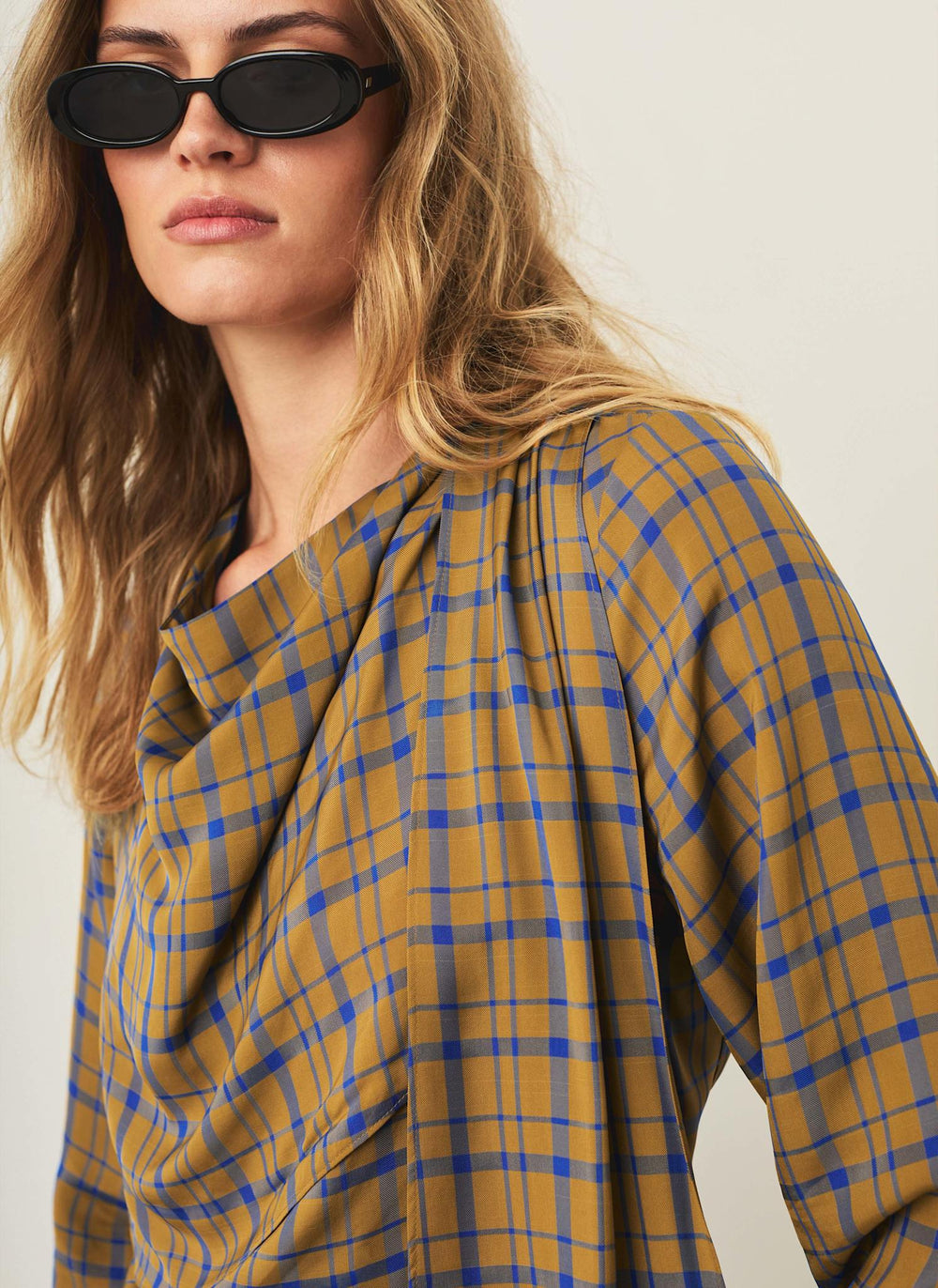 Gold Checked Scarf Detail Top