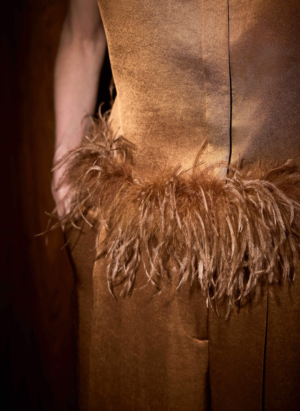 Gold Satin Feather Trim Top