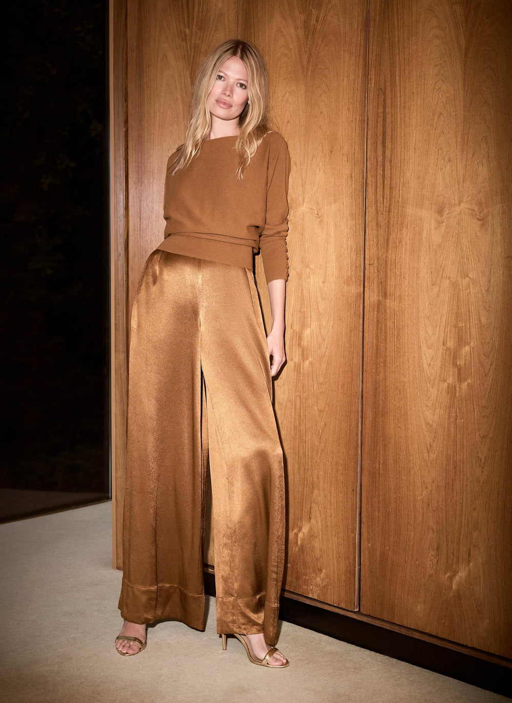 Gold 2-in-1 Satin Knit Jumpsuit