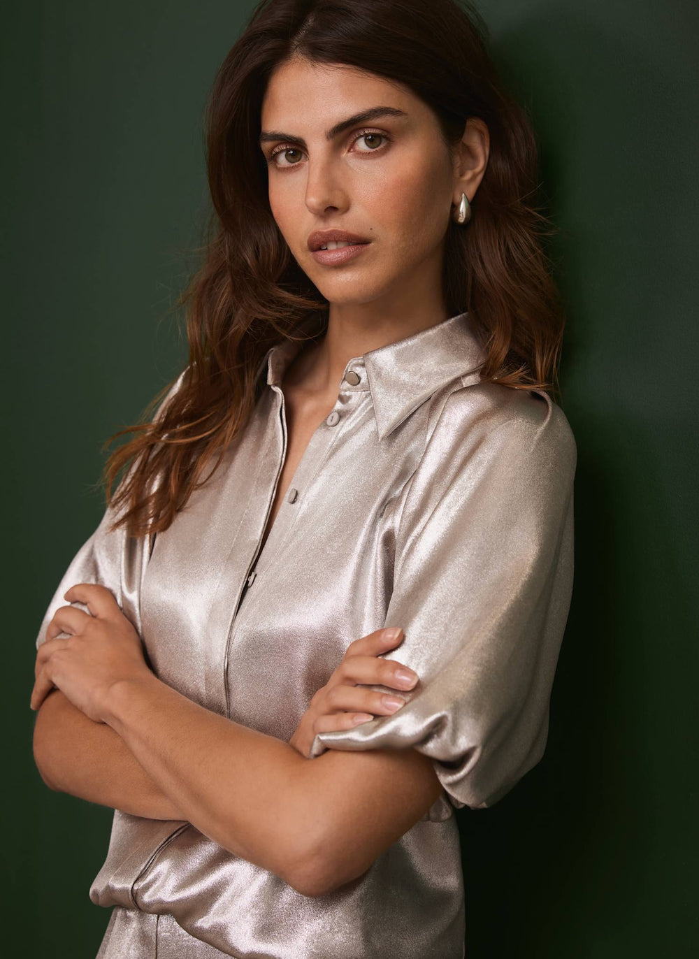 Metallic Puff Sleeve Shirt