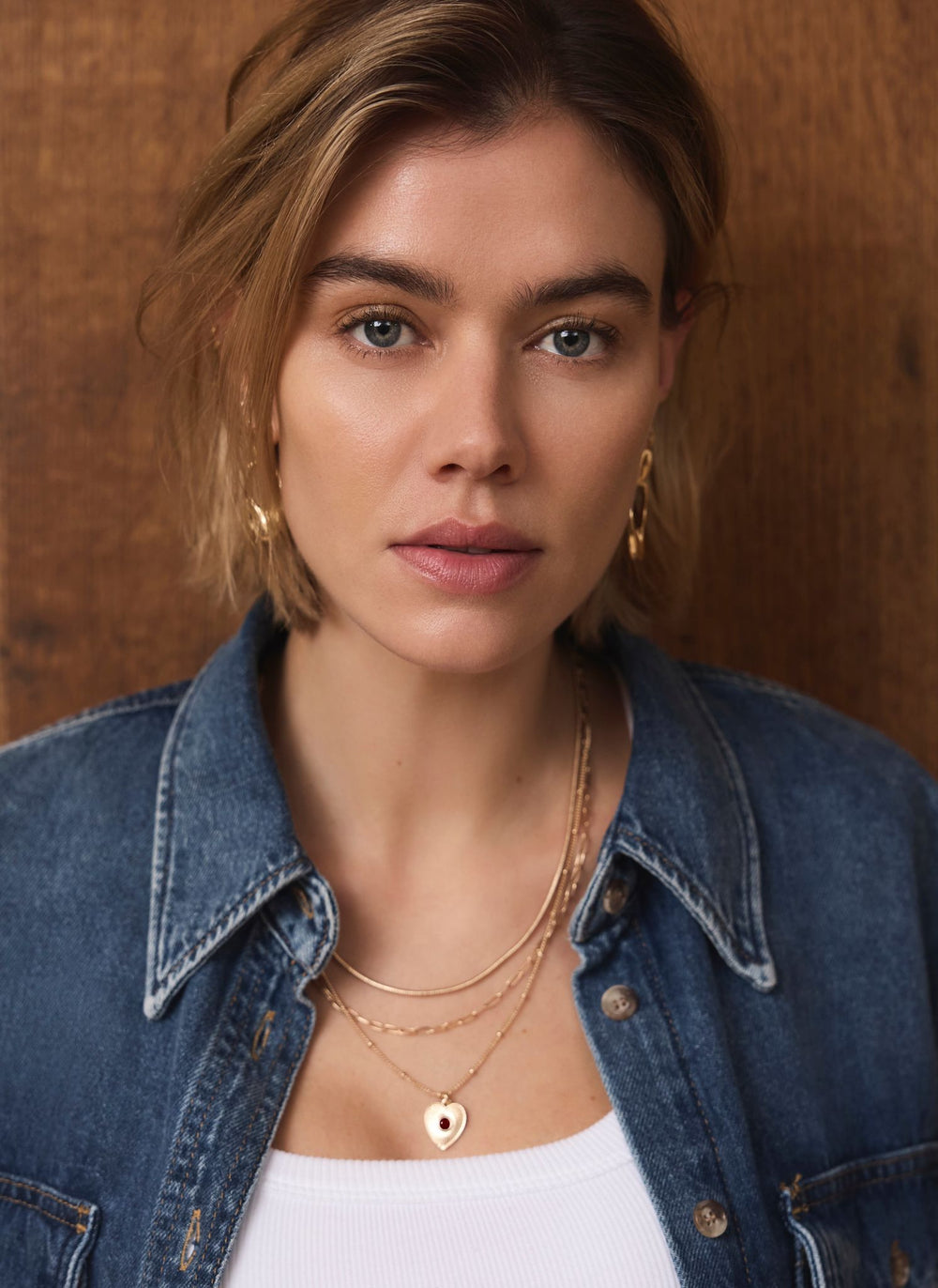 Gold Tone Layered Heart Necklace