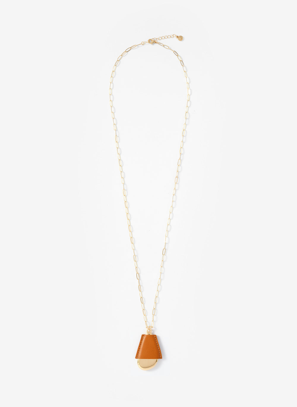 Gold Tone Faux Leather Cased Pendant Necklace