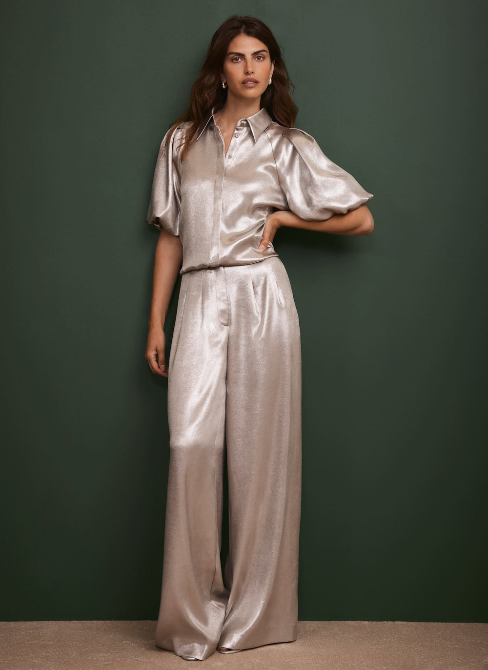 Metallic Wide Leg Trousers