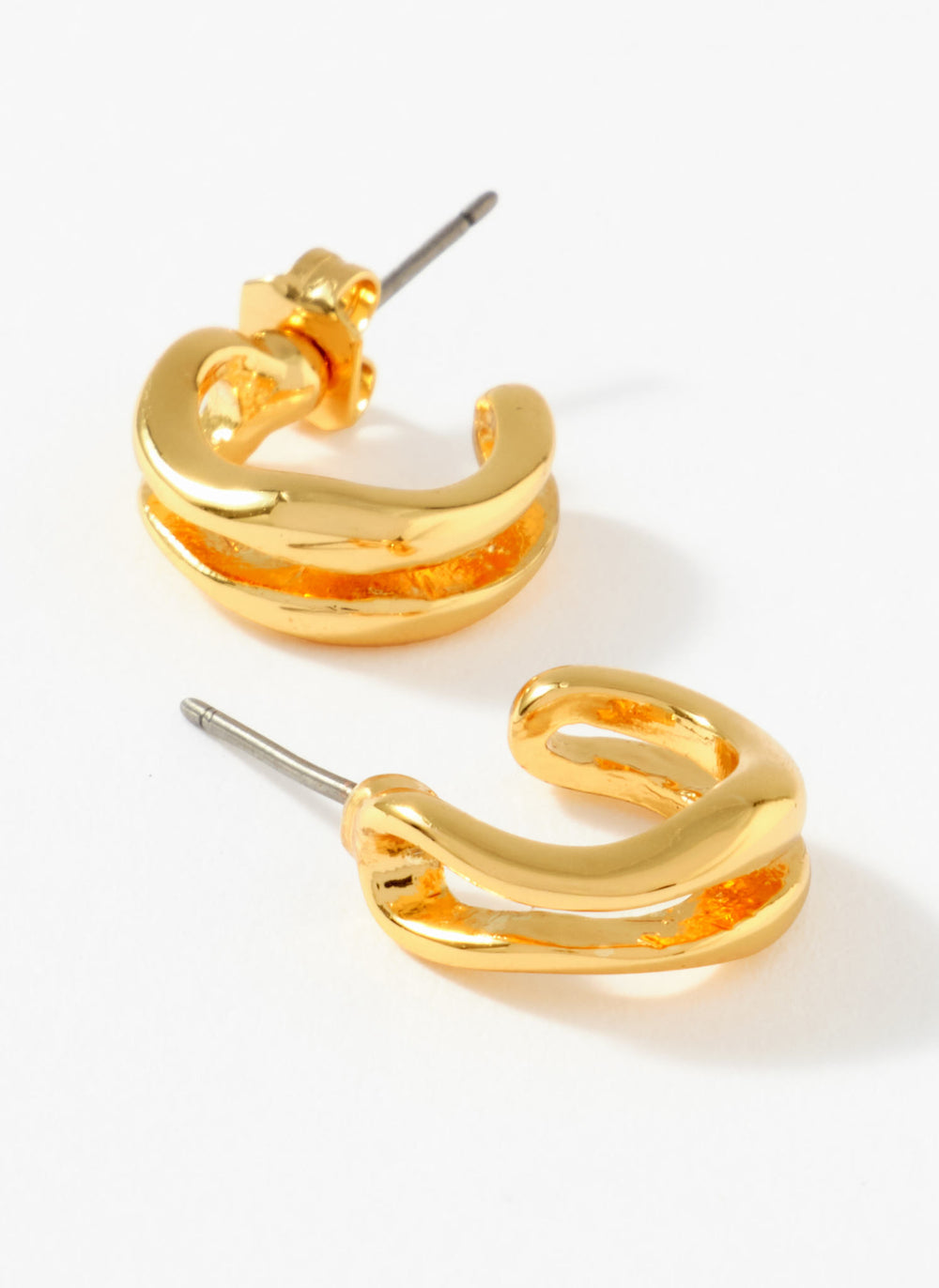 Gold Plated Double Wave Hoop Earrings