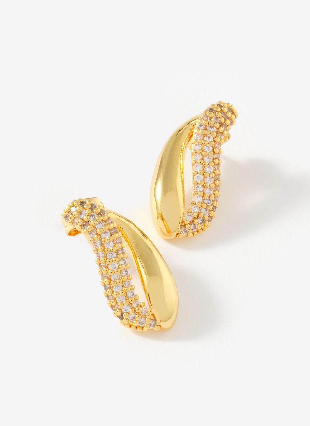 Gold Plated Pave Wave Stud Earrings