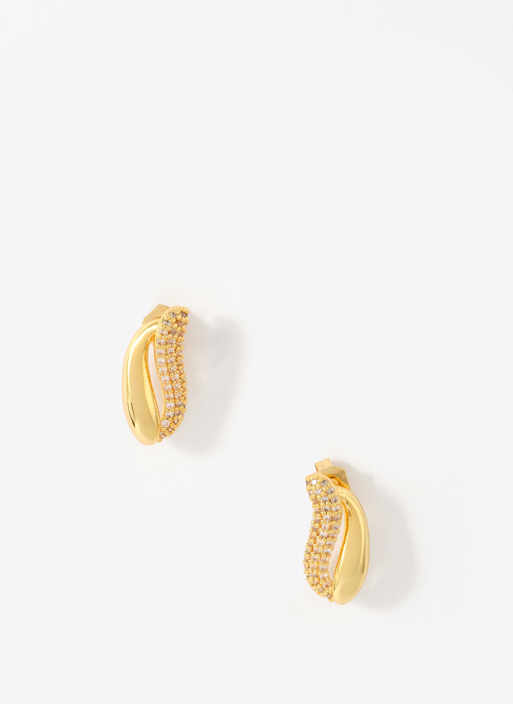 Gold Plated Pave Wave Stud Earrings
