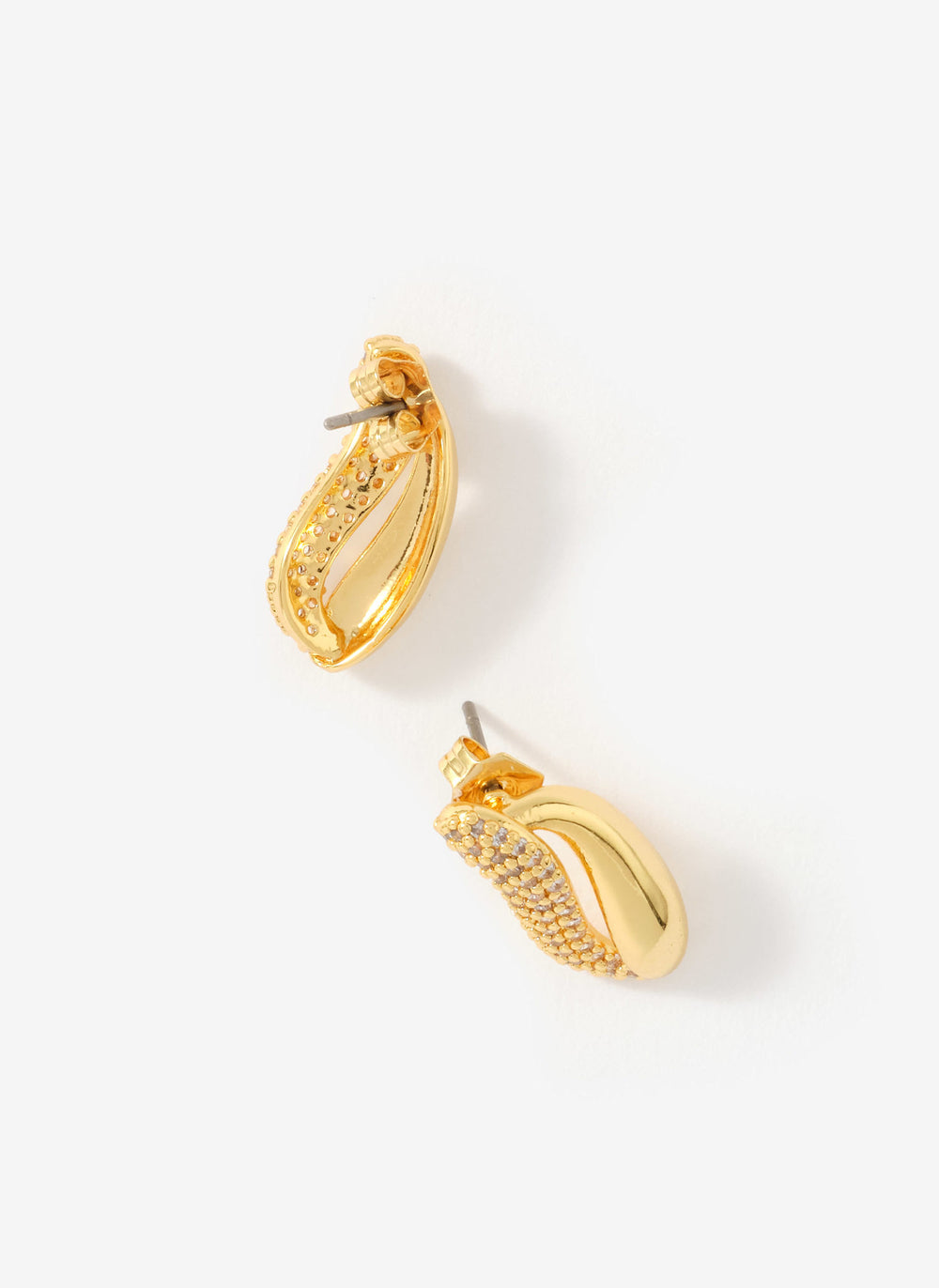 Gold Plated Pave Wave Stud Earrings