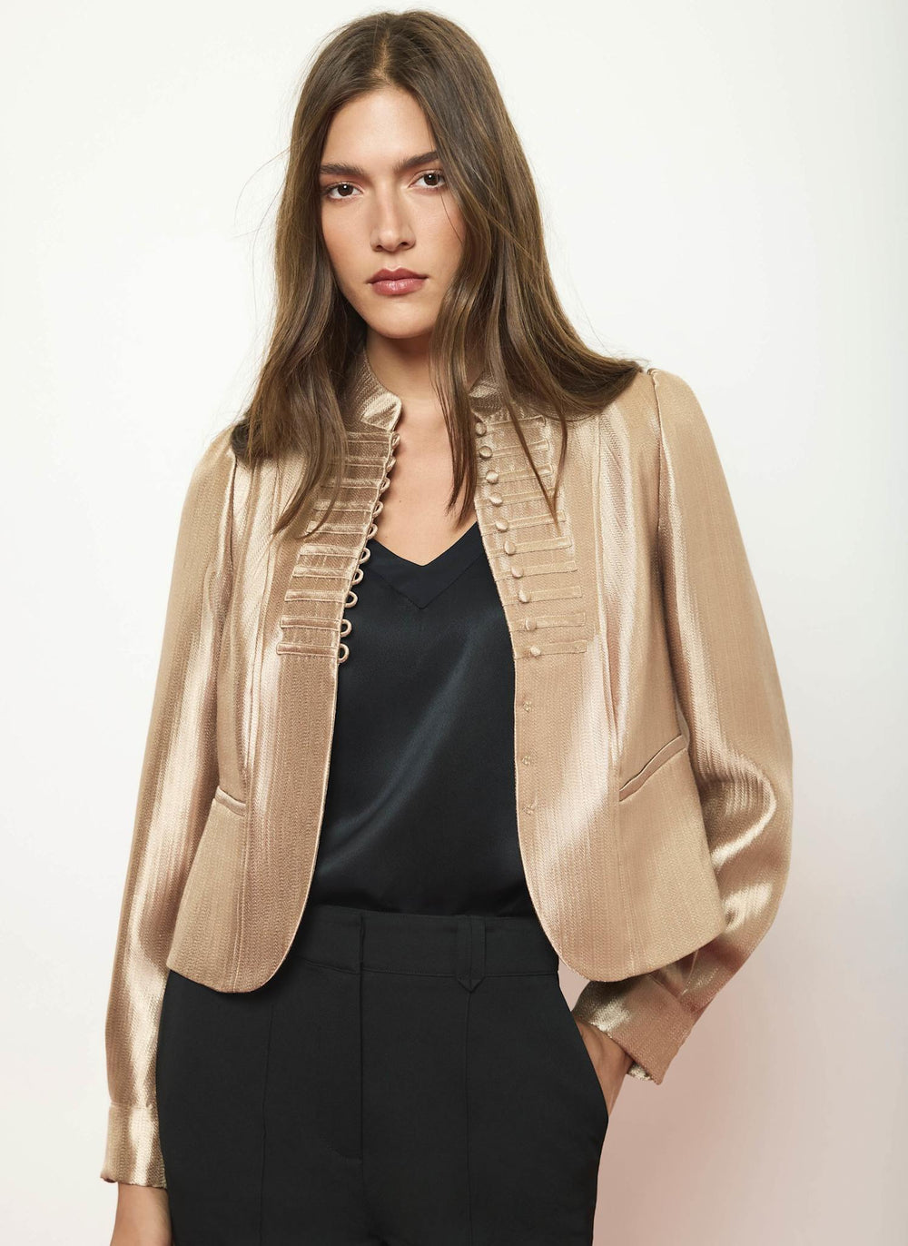 Gold Metallic Knot Button Short Jacket
