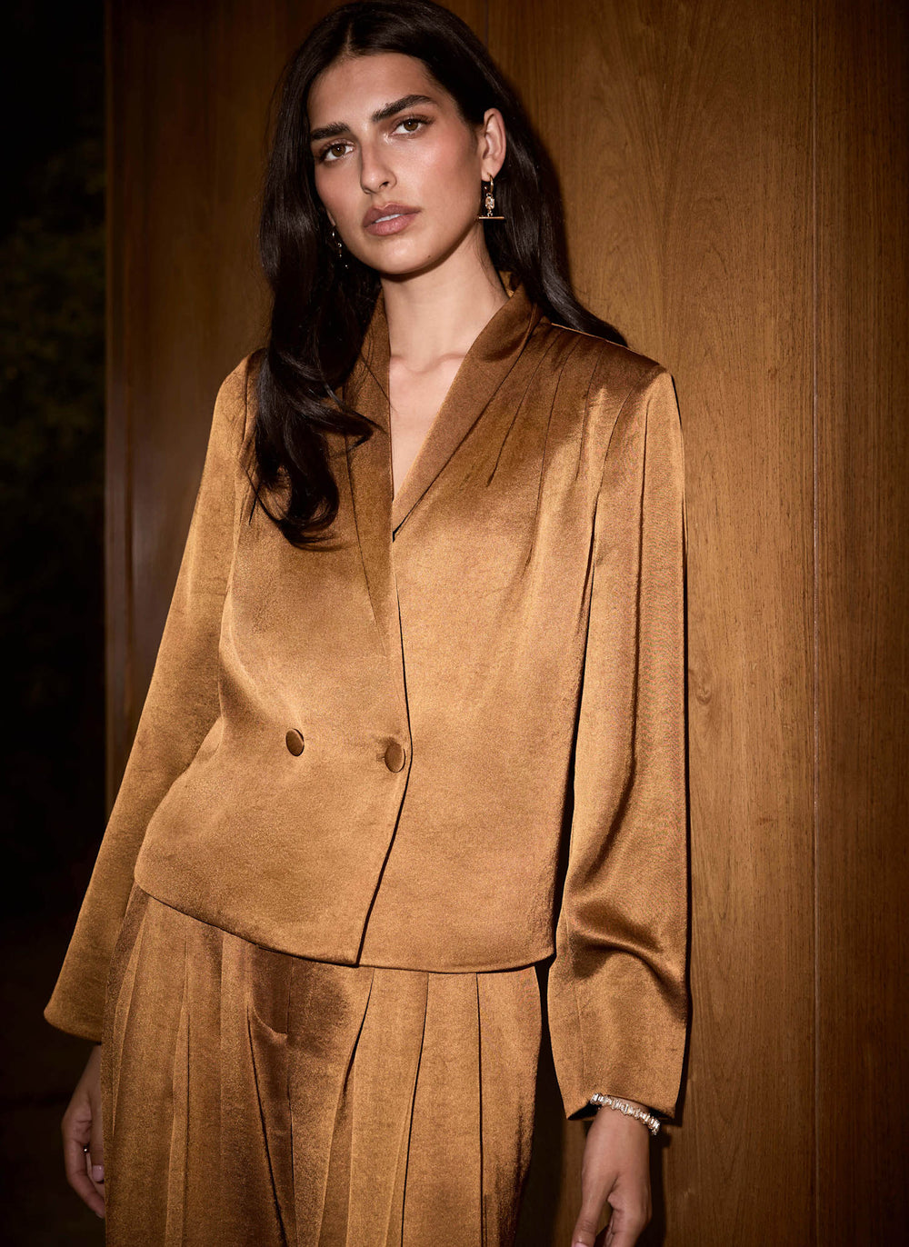 Gold Satin Double Breasted Blazer