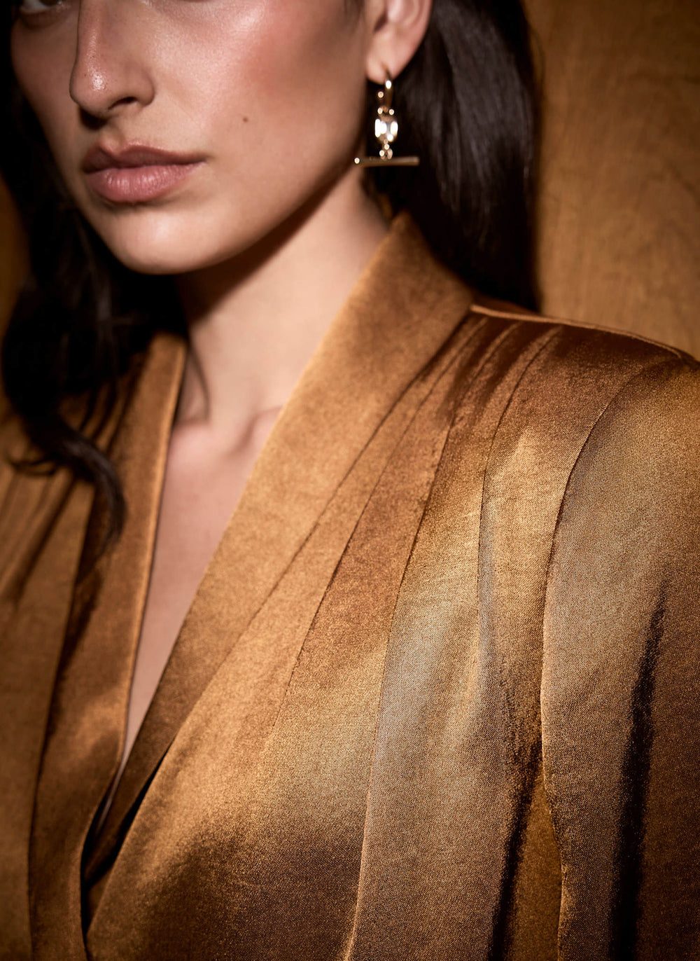 Gold Satin Double Breasted Blazer