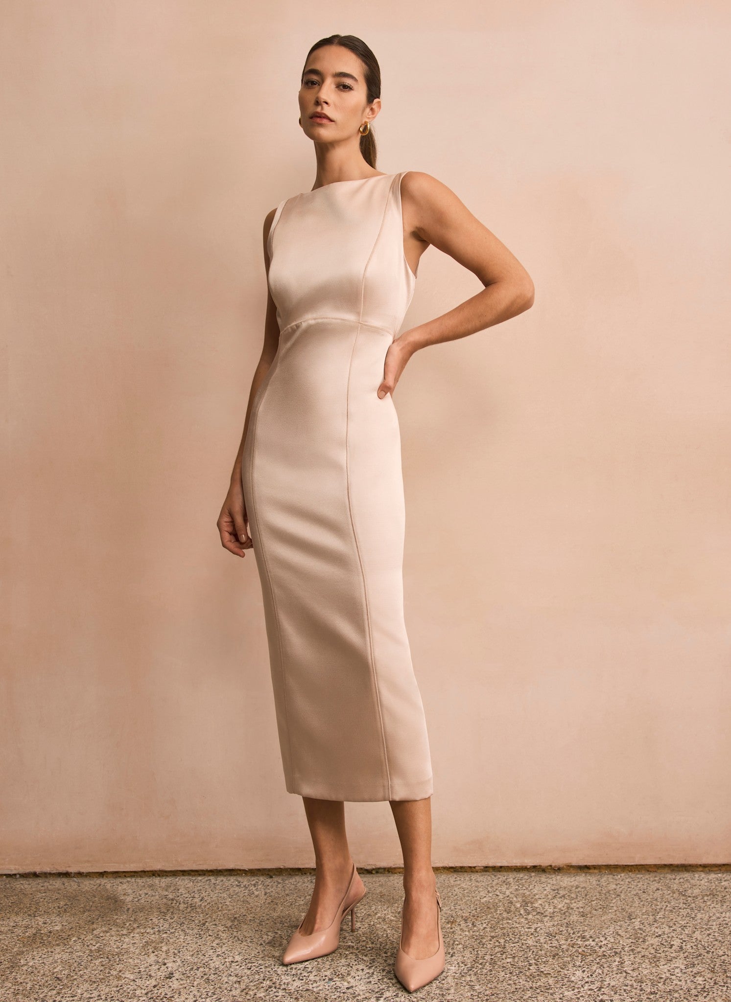Gold Satin Midi Shift Dress – Mint Velvet
