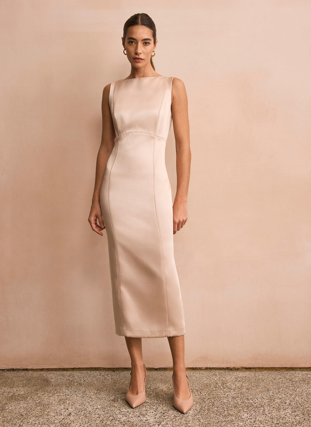 Gold Satin Midi Shift Dress – Mint Velvet