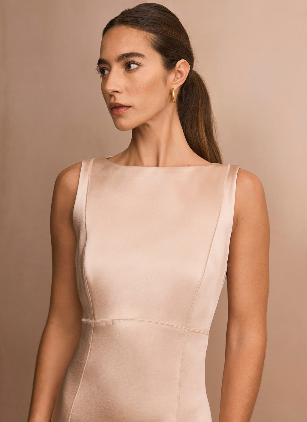 Mint Velvet Gold Satin Midi Shift Dress | Size 14 | Gold | Sleeveless Mint Velvet Gold Satin Midi Shift Dress | Size 14 | Gold | Sleeveless