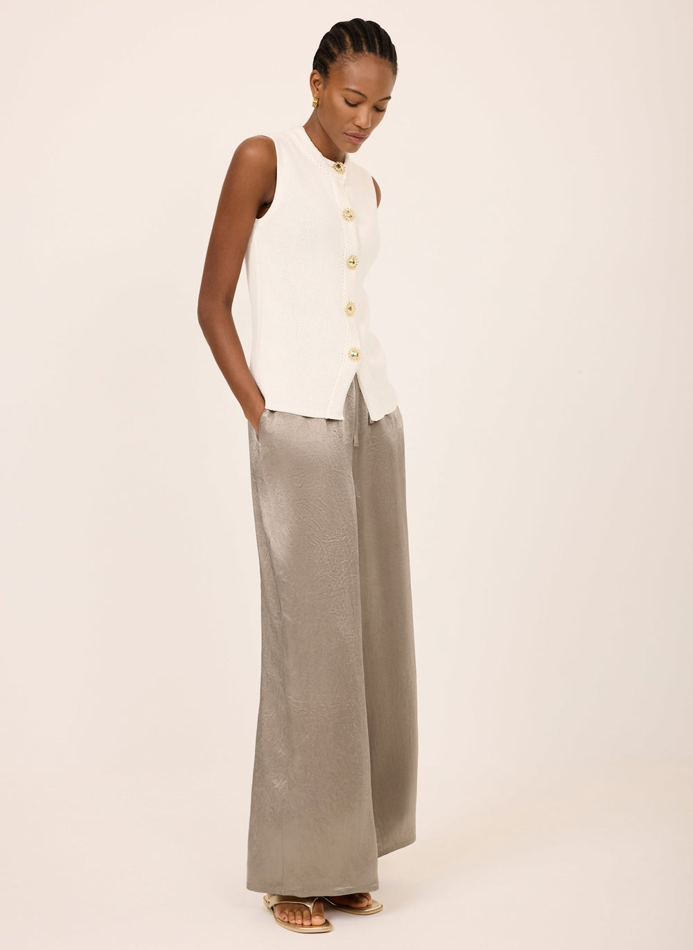 Gold Metallic Satin Wide Trousers