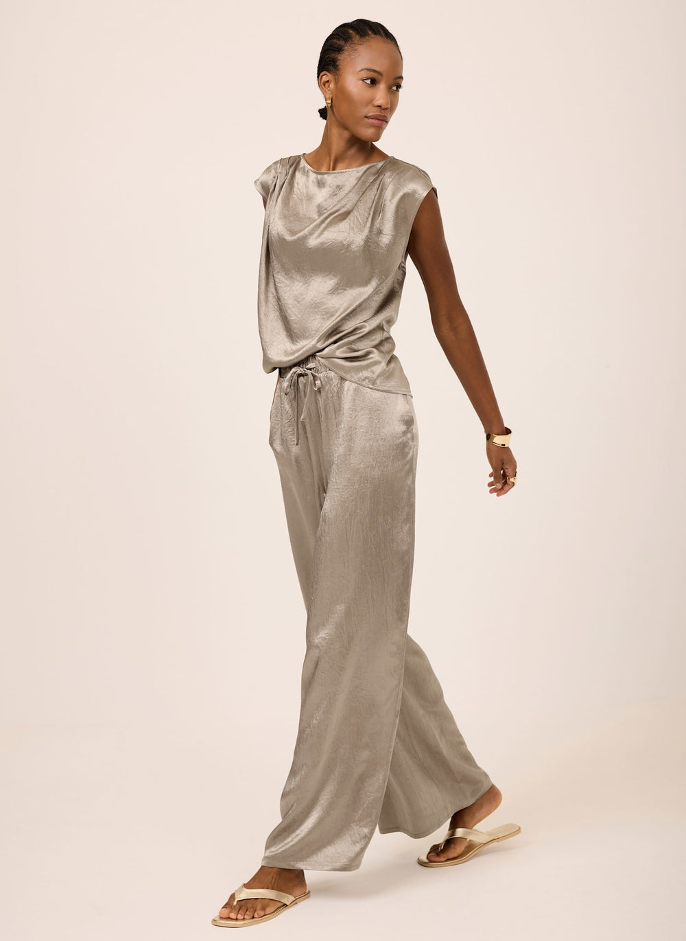 Gold Metallic Satin Wide Trousers