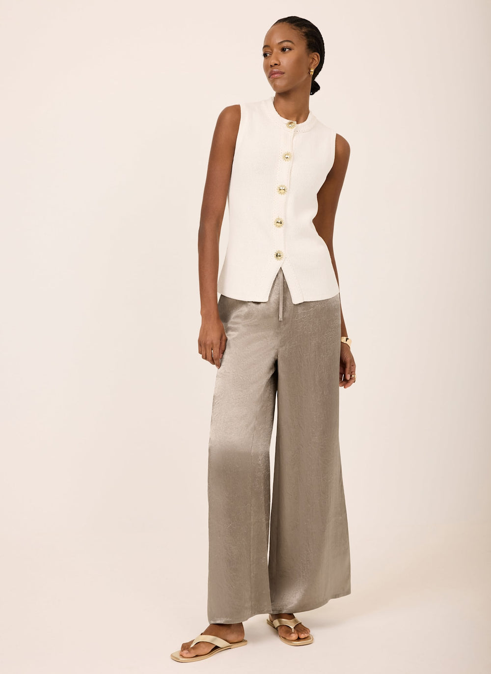 Gold Metallic Satin Wide Trousers