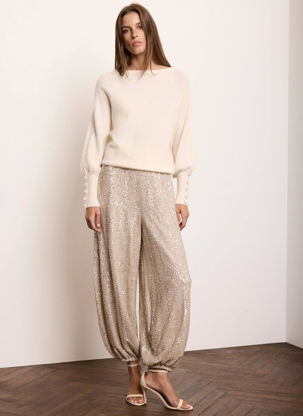 Gold Sequin Embellished Balloon Trousers