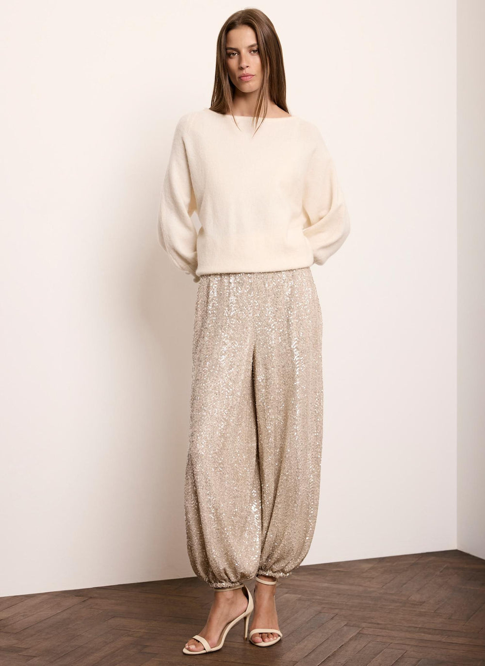 Gold Sequin Embellished Balloon Trousers