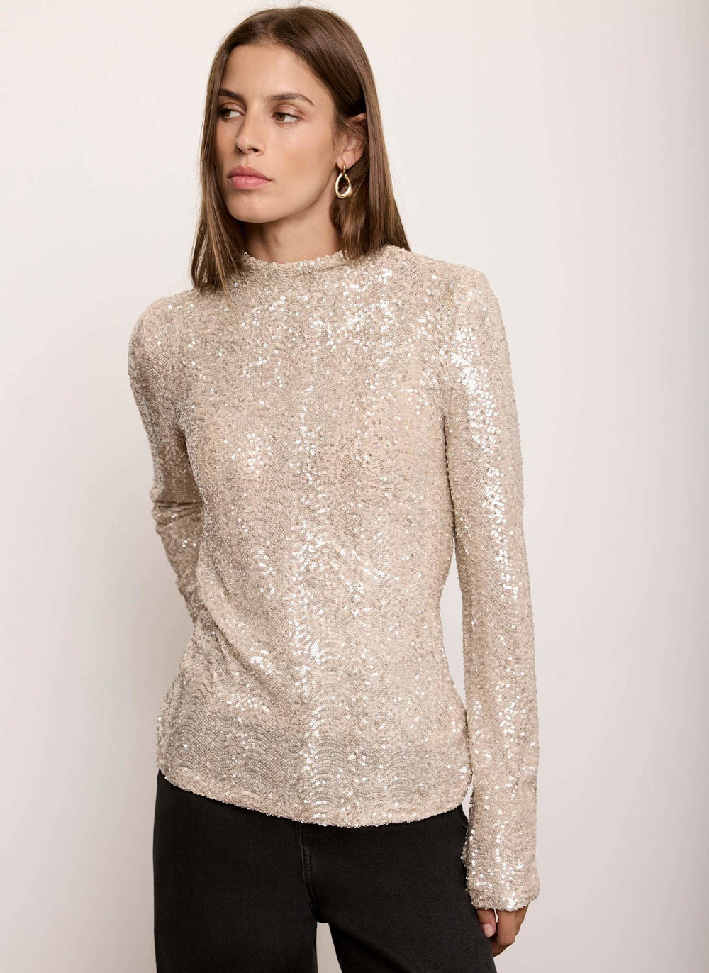 Gold Sequin Embellished High Neck Top