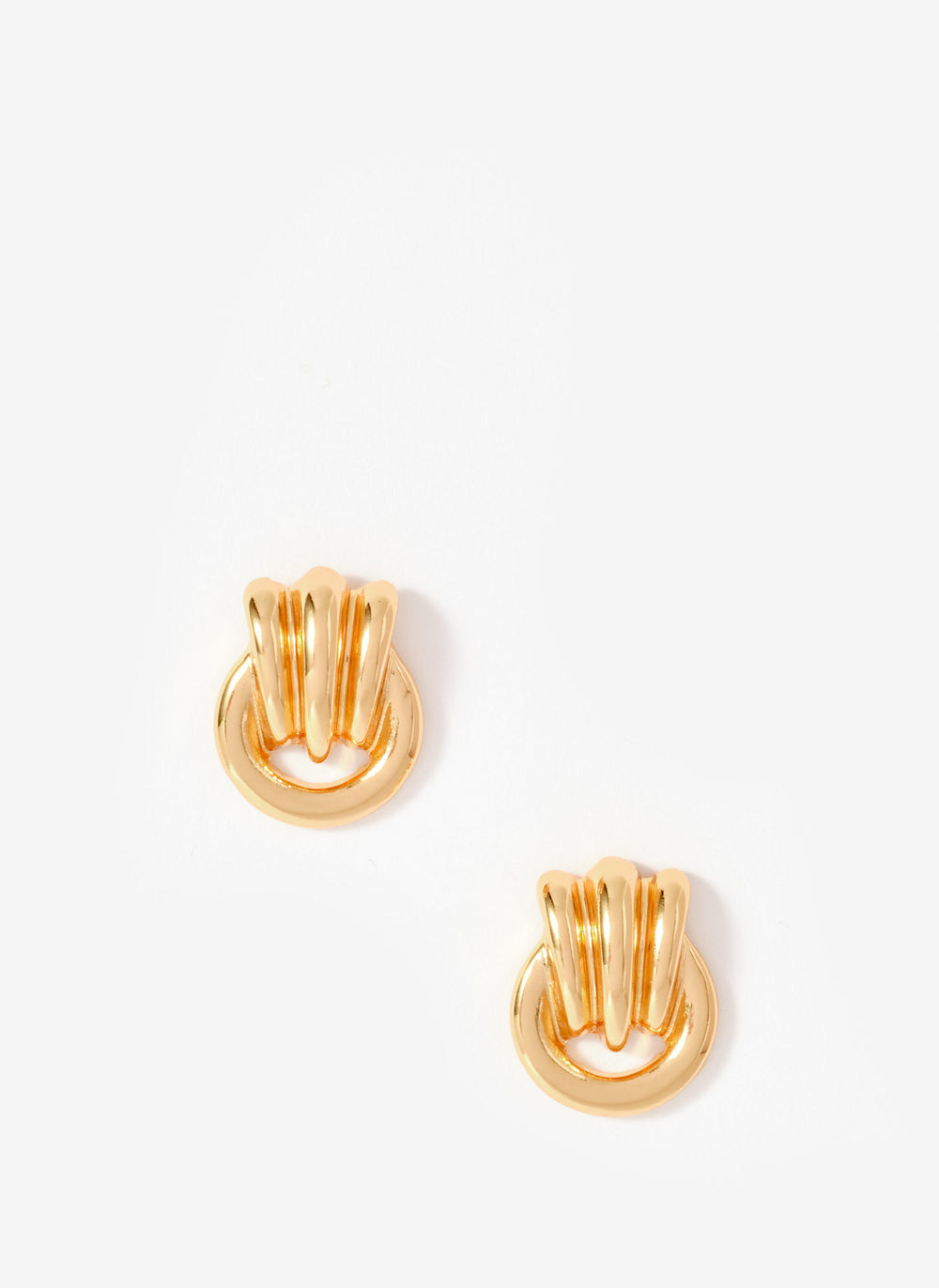 Gold Tone Ridged Hoop Stud Earrings